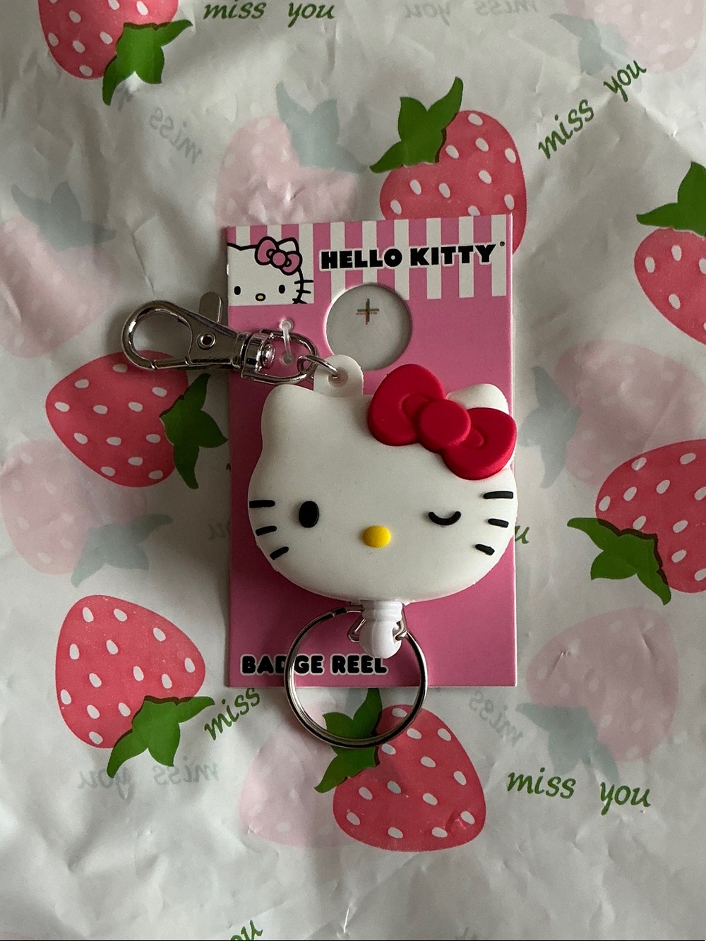 Hello Kitty White & Red Silicone Badge Reel Keychain with Clip